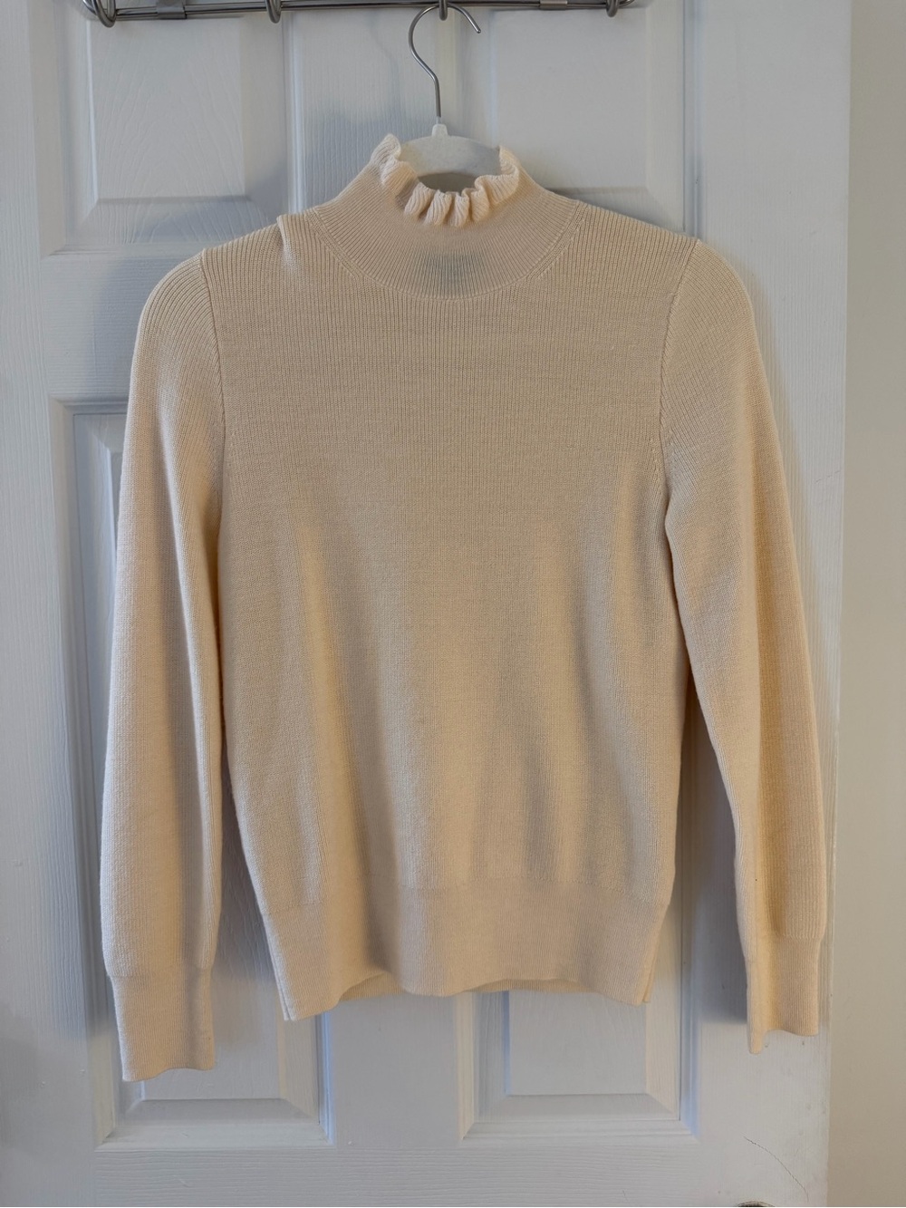 J. Crew Cream Ruffle Mock Neck Sweater